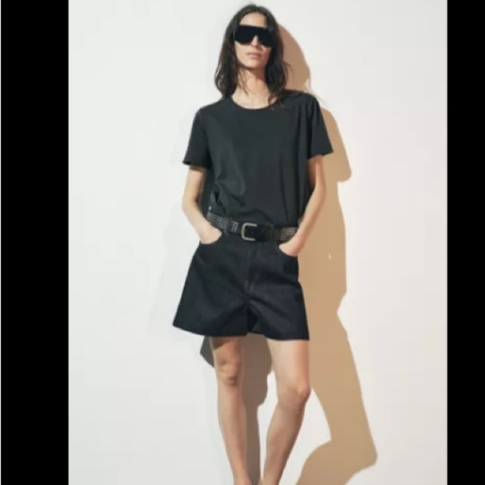 Zara High Waist Baggy Black Denim Shorts
